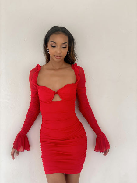mini bodycon dress with sleeves Black Shirred Sleeve Ruched Skirt Mini Bodycon Dress